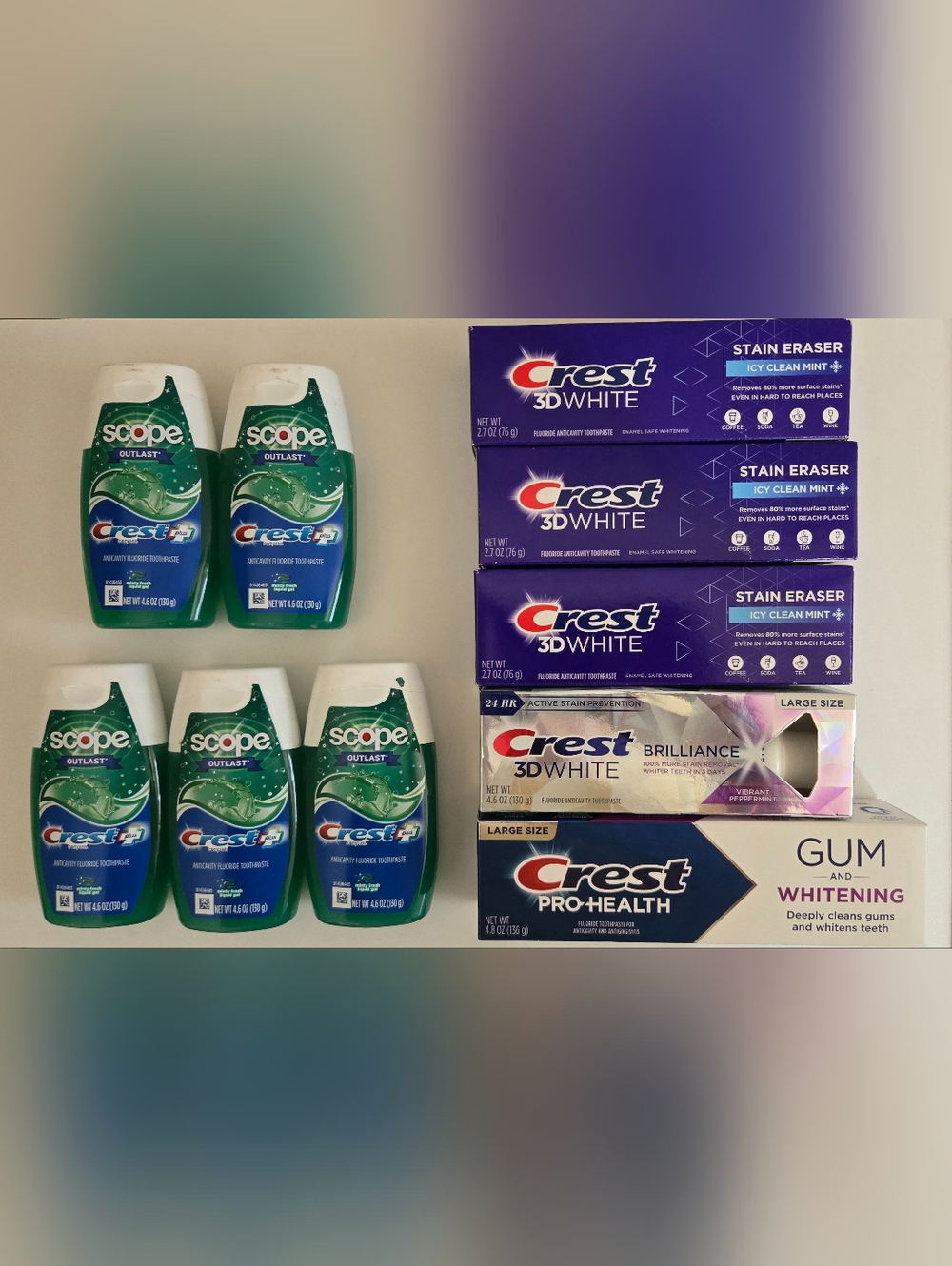 New Crest Toothpaste Lot (10 Items)